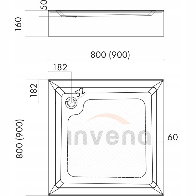 INVENA BRODZIK KWADRATOWY 80X80 16 CM BEZ SYFONU POLSKI