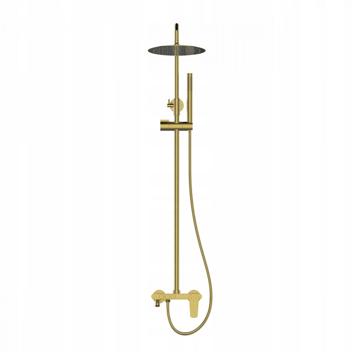 INVENA DESZCZOWNIA Z BATERIĄ NATRYSKOWĄ ALONIA TREND ZŁOTO SZCZOTKOWANA