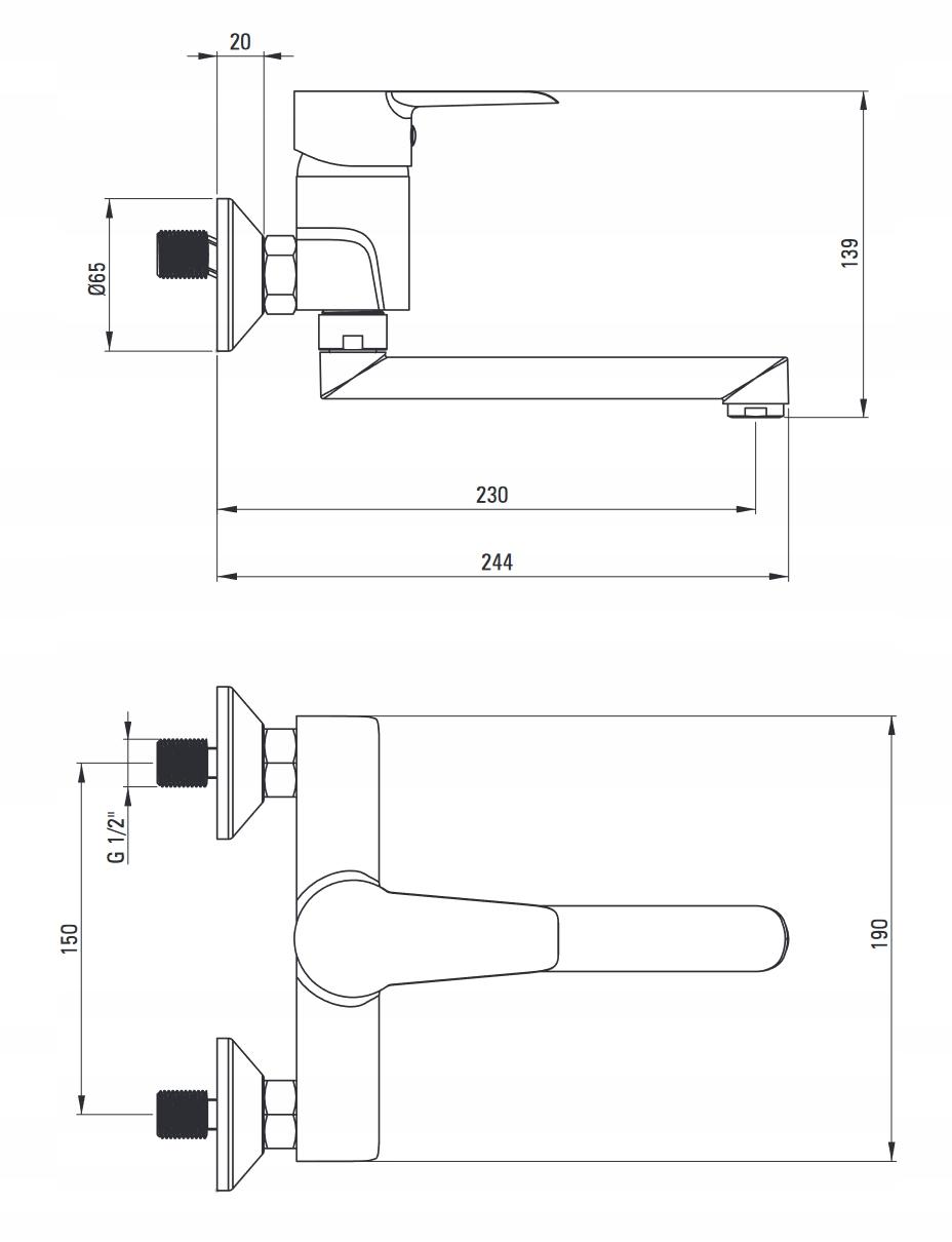 DEANTE Bateria umywalkowa ścienna Corio chrom BFC 050M 48h