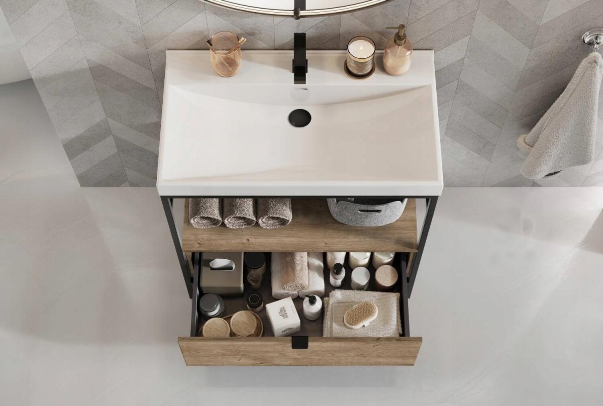 Szafka do stelaża 757 x 455 x 275 mm dąb canela z 1 szufladą ROCA Indus 80