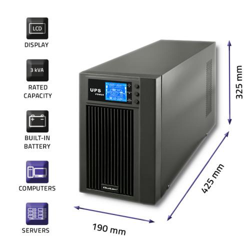 QOLTEC Zasilacz awaryjny UPS On-line Pure Sine Wave 3kVA 2.4kW LCD USB