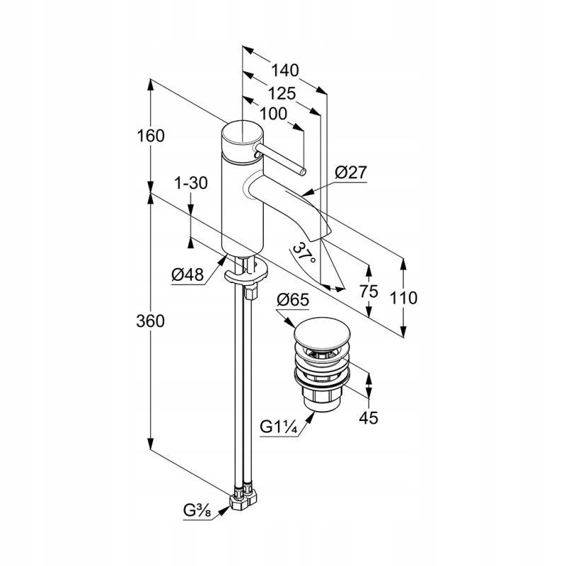 Bateria umywalkowa KLUDI BOZZ 1-uchwytowa 1-otworowa chrom