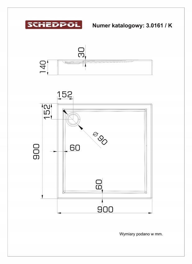 SCHEDPOL Brodzik akrylowy Competia z podbudową Stabilsound Plus 90x90