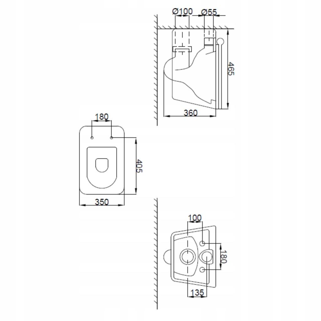 INVENA MISKA WC PODWIESZANA, BEZKOŁNIERZOWA PAROS, Z DESKĄ WOLNOOPAD KWADR