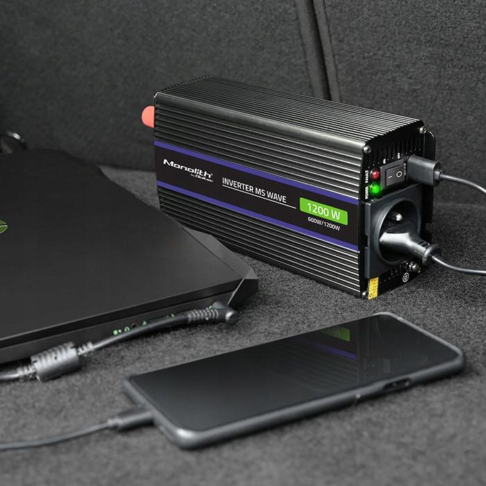 Przetwornica napięcia Monolith 1200 MS Wave | 12V na 230V | 600/1200W | USB
