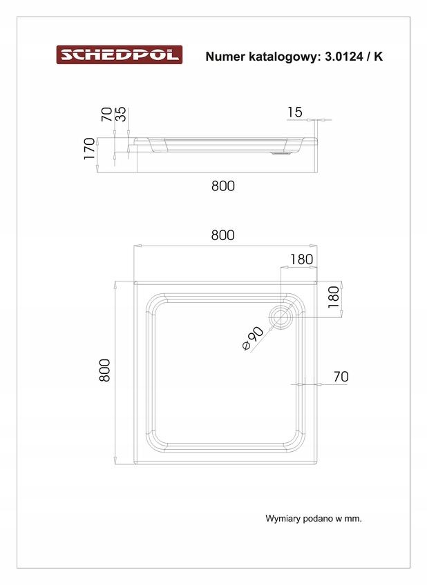 Brodzik akrylowy Stabilsound 80x80x17 / 7 cm kwadratowy Grando Plus