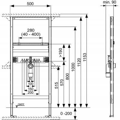 Stelaż montażowy pod umywalkę TECE TECEprofil 500 x 140 x 1120 mm