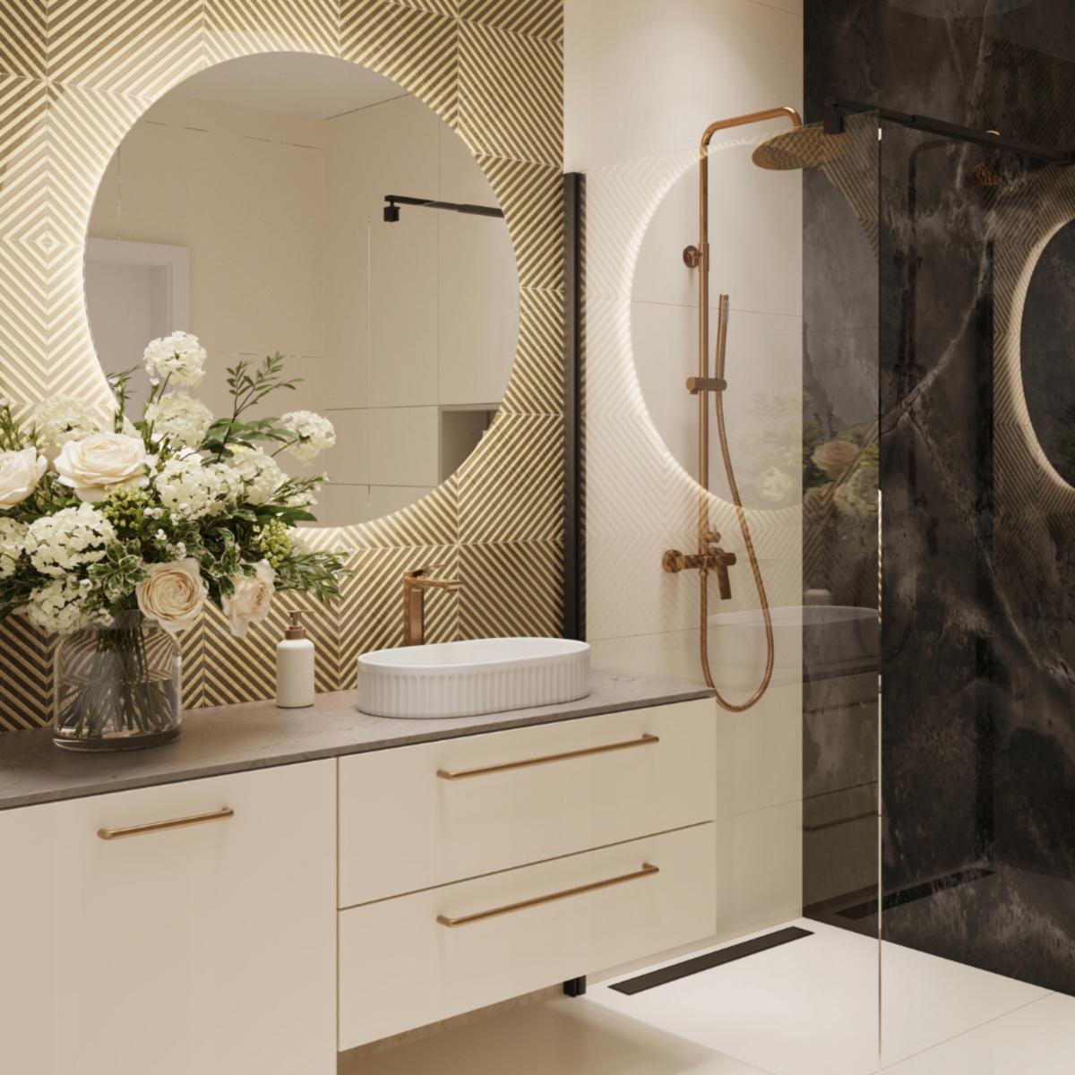 INVENA DESZCZOWNIA Z BATERIĄ NATRYSKOWĄ NERI PLUS INVENA TREND MIEDŹ