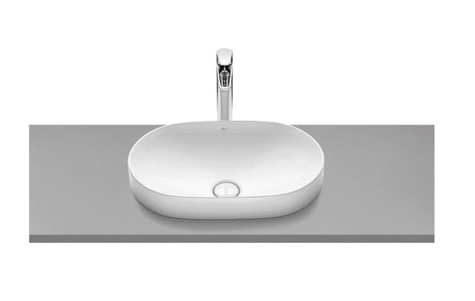 Umywalka nablatowa INSPIRA ROUND 55x37cm, b/otw., b/przel. Biały ROCA