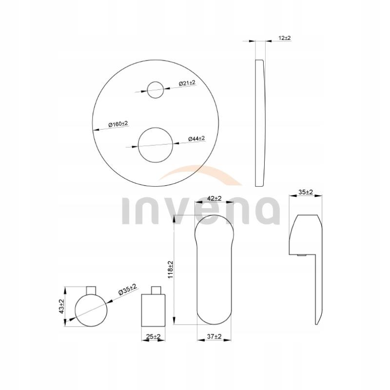 Bateria natryskowa INVENA podtynkowa SIROS 2-funkcyjna 48h