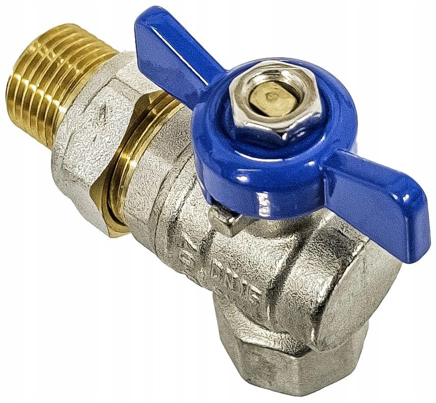 INVENA ZAWÓR KULOWY KĄTOWY ZE ŚRUBUNKIEM DN 15 Z NIEBIESKIM MOTYLKIEM PROV