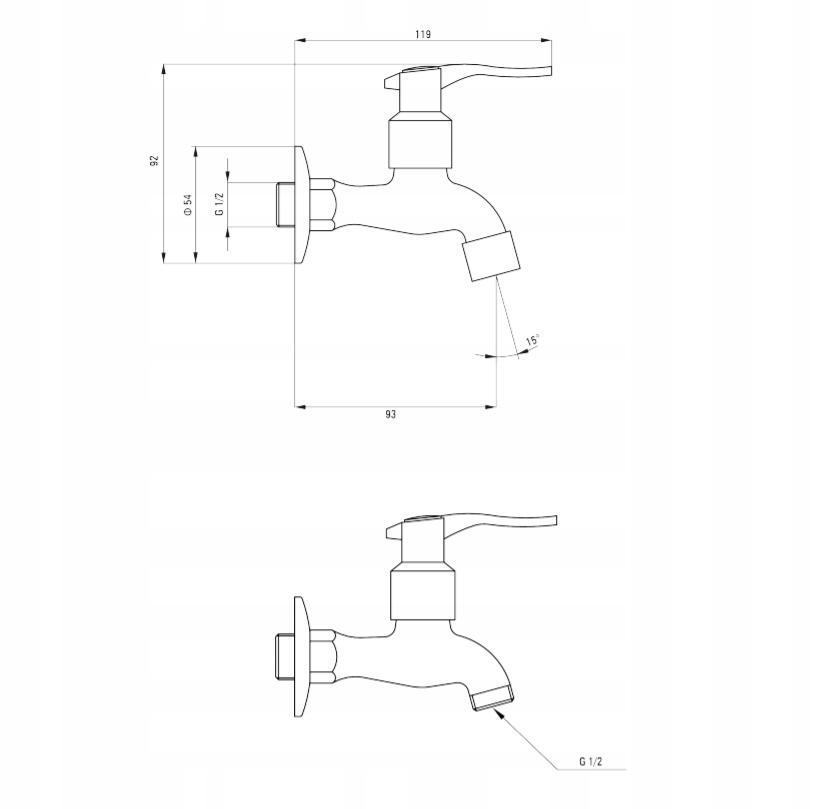 Bateria umywalkowa ścienna do wody zimnej lub zmieszanej, chrom