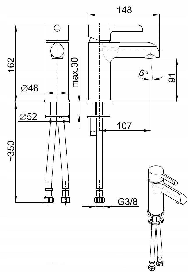 Bateria umywalkowa stojąca ARMATURA KRAKÓW BARYT 1-otw. mosiężna chrom