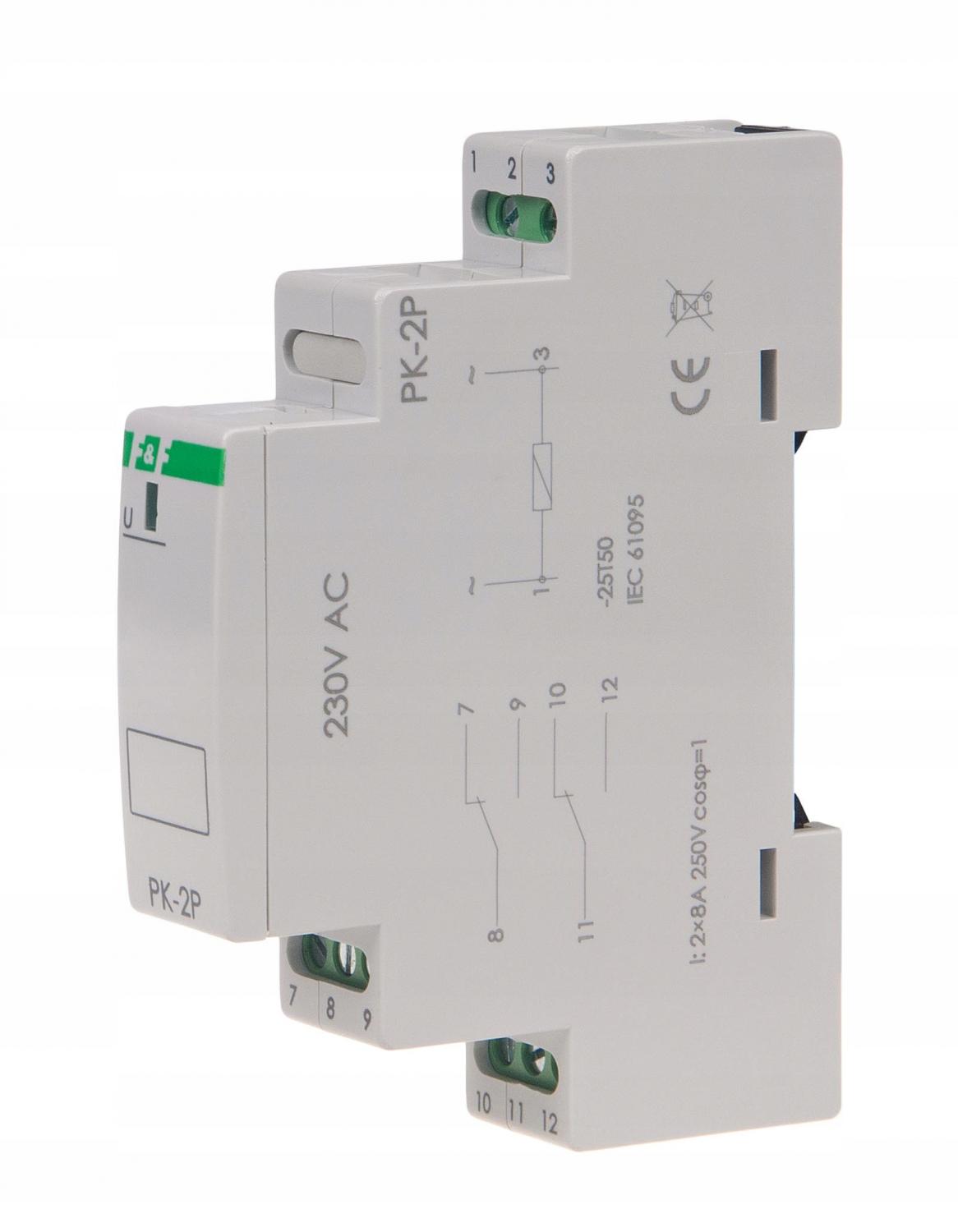 F&F Przekaźnik elektromagnetyczny PK-2P 230V AC, styk: 2P I=2x8A, 1 moduł