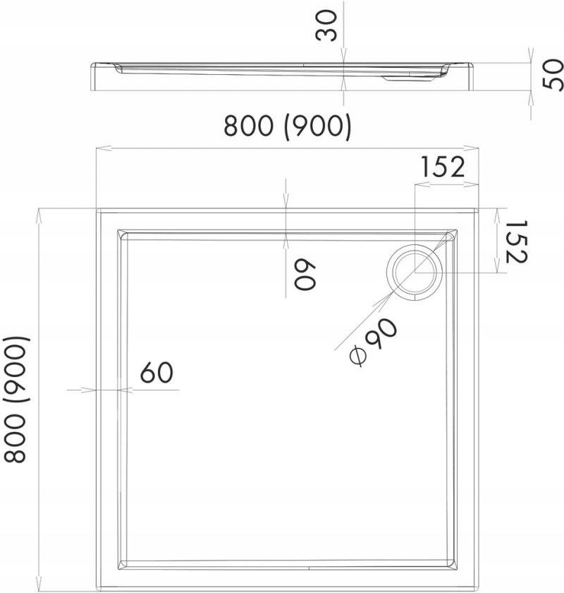 SCHEDPOL Brodzik akrylowy Caspar Standard Plus 80x80x5 cm kwadratowy