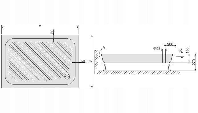 Brodzik akryl prostokątny 80x90x15 cm SANPLAST Classic B/CL 80x90x15+STB