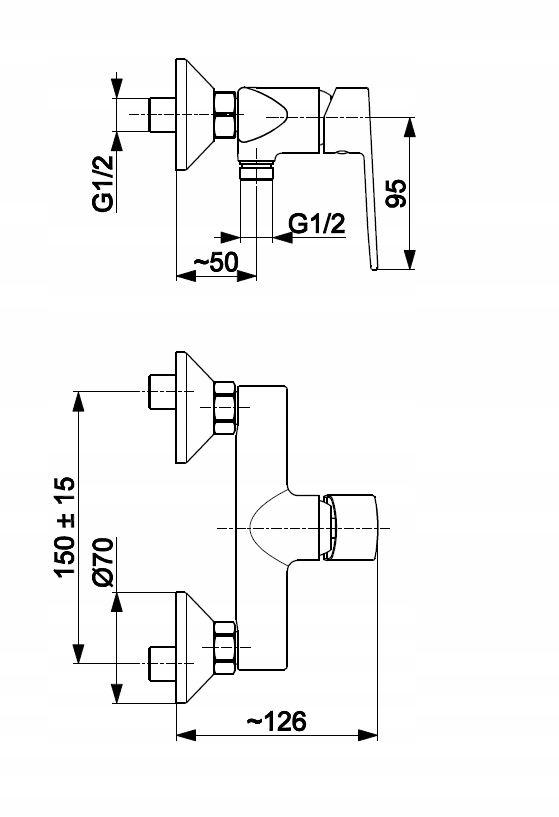 Bateria natryskowa ścienna ARMATURA KRAKÓW AMAZONIT 2-otw mosiężna chrom
