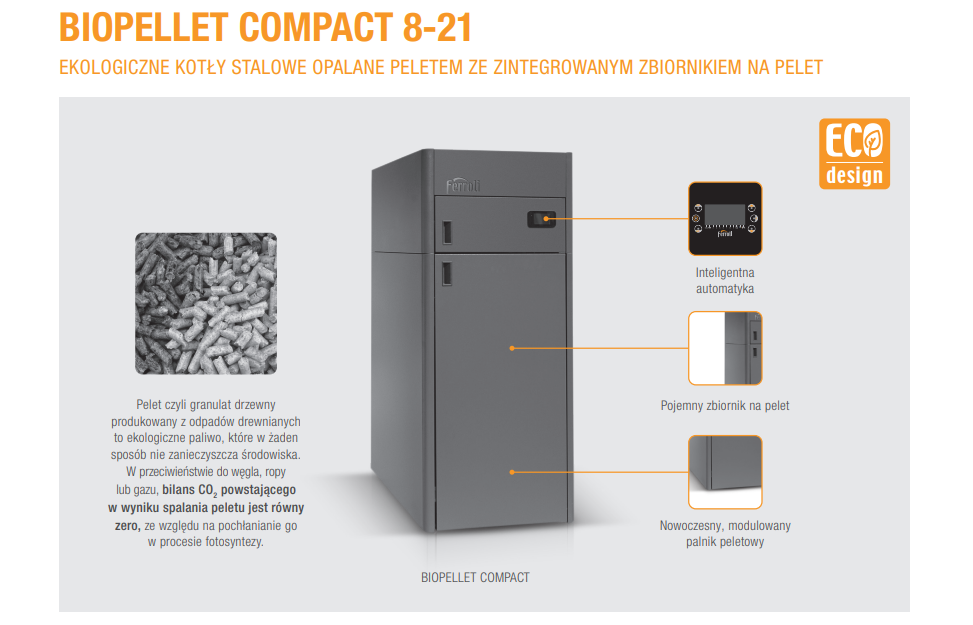 Kocioł C.O FERROLI BIOPELLET COMPACT 12kW na pellet 48h
