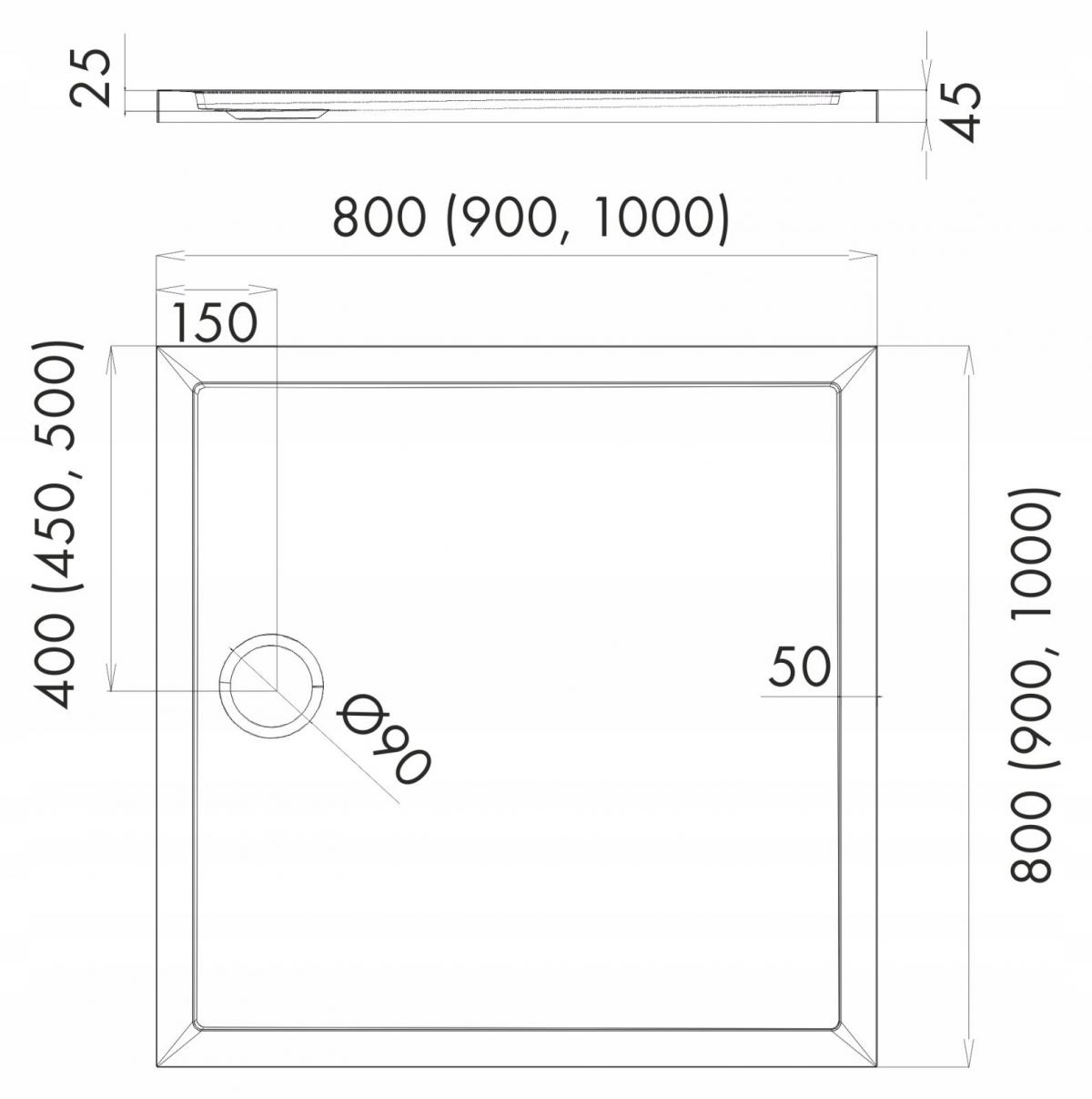 SCHEDPOL Brodzik kompozyt Corrina New Stabilsound Plus Smooth White 90x90
