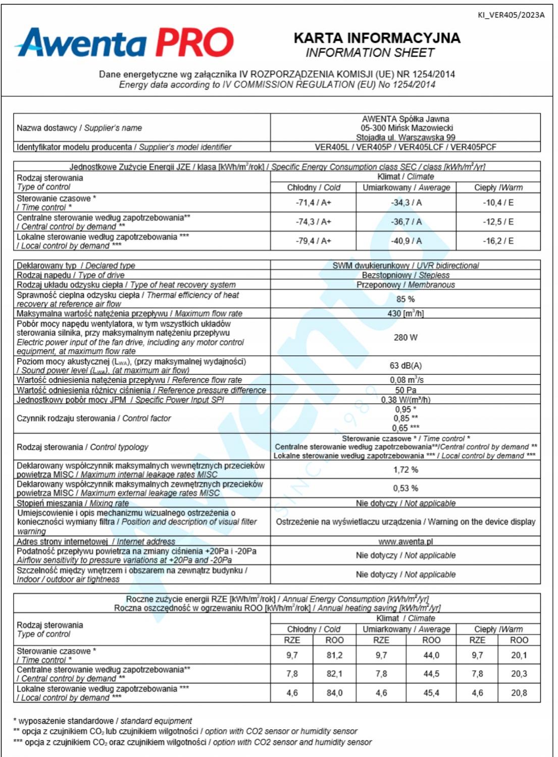 AWENTA Rekuperator Centrala wentylacyjna AUROS 405 prawa