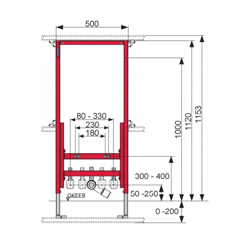 Stelaż do bidetu ściennego podtynkowy TECE TECEprofil 500 x 140 x 1120 mm