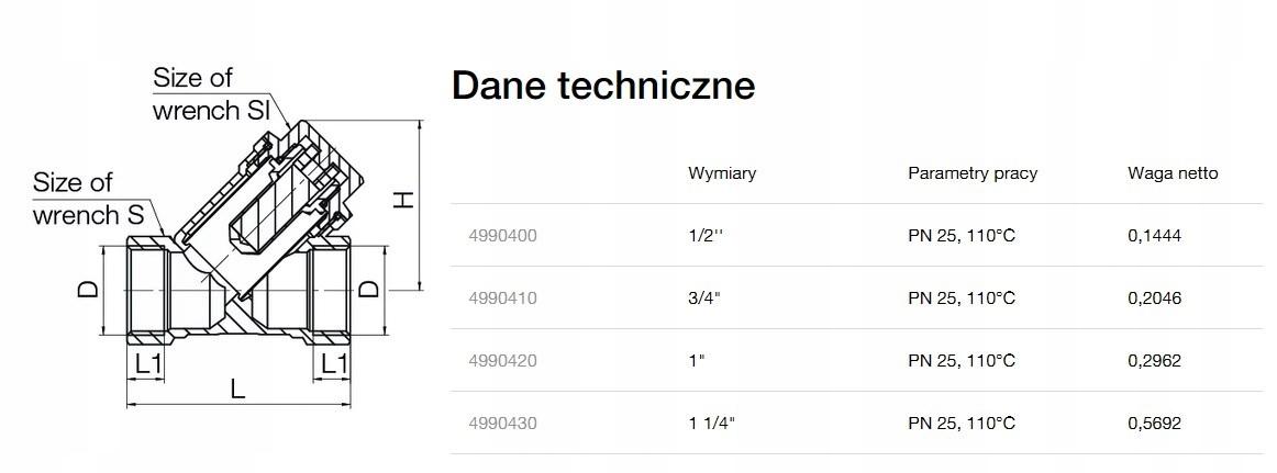 Filtr skośny do wody z wkładem magnetycznym PIZA-M DN32 śrut.