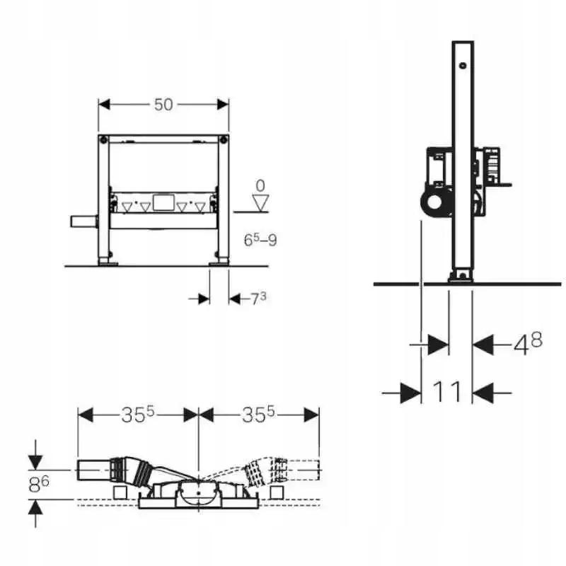 Stelaż do natrysków z odpływem ściennym, h65 GEBERIT Duofix 500 x 500 mm
