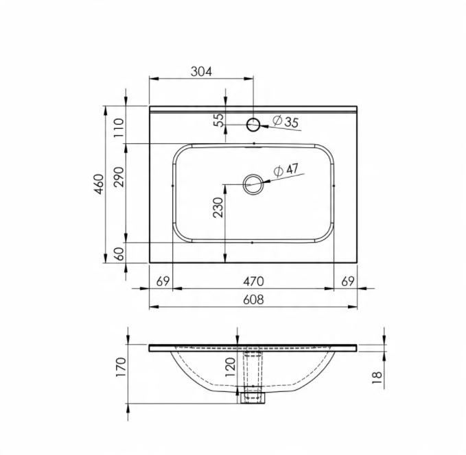 Umywalka meblowa SKAPPA 61x46cm, z/otw., z/przel. Biały ELITA