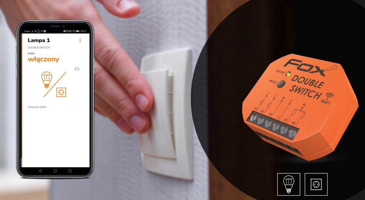 F&F 2KANAŁOWY PRZEKAŹNIK Wi-Fi 230V DOUBLE SWITCH FOX