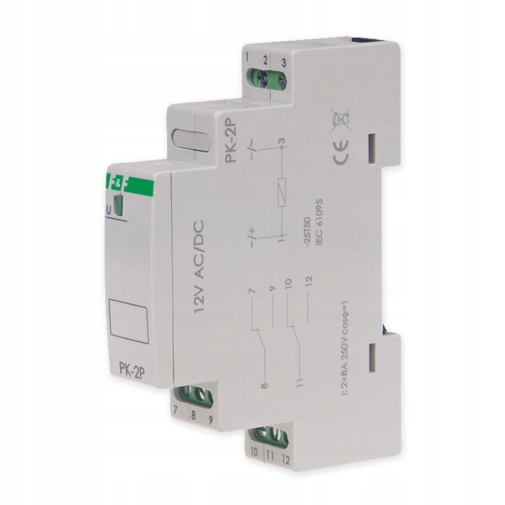 F&F Przekaźnik elektromagnetyczny PK-2P 12V AC/DC, styk: 2P I=2x8A, 1 moduł