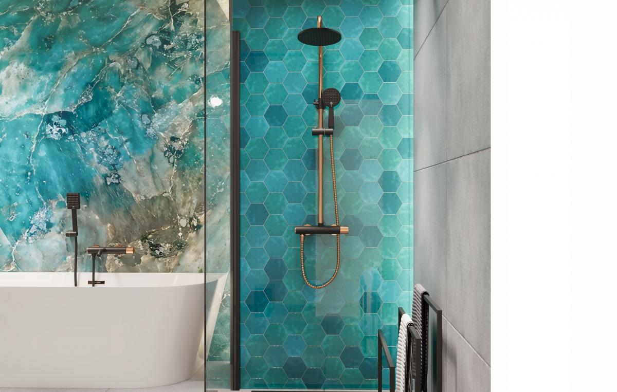 INVENA DESZCZOWNIA Z BATERIĄ NATRYSKOWĄ MOONLIGHT TREND CZARNA / ROSE