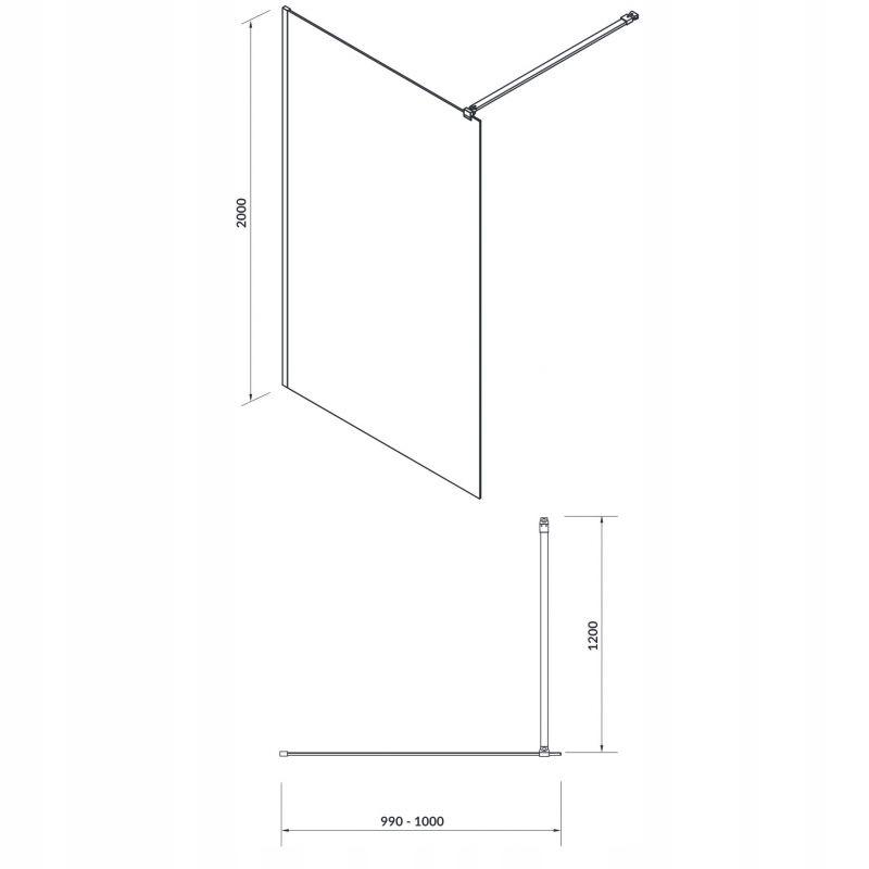Kabina prysznicowa Walk-In Mille czarna 100 x 200 szkło transparentne