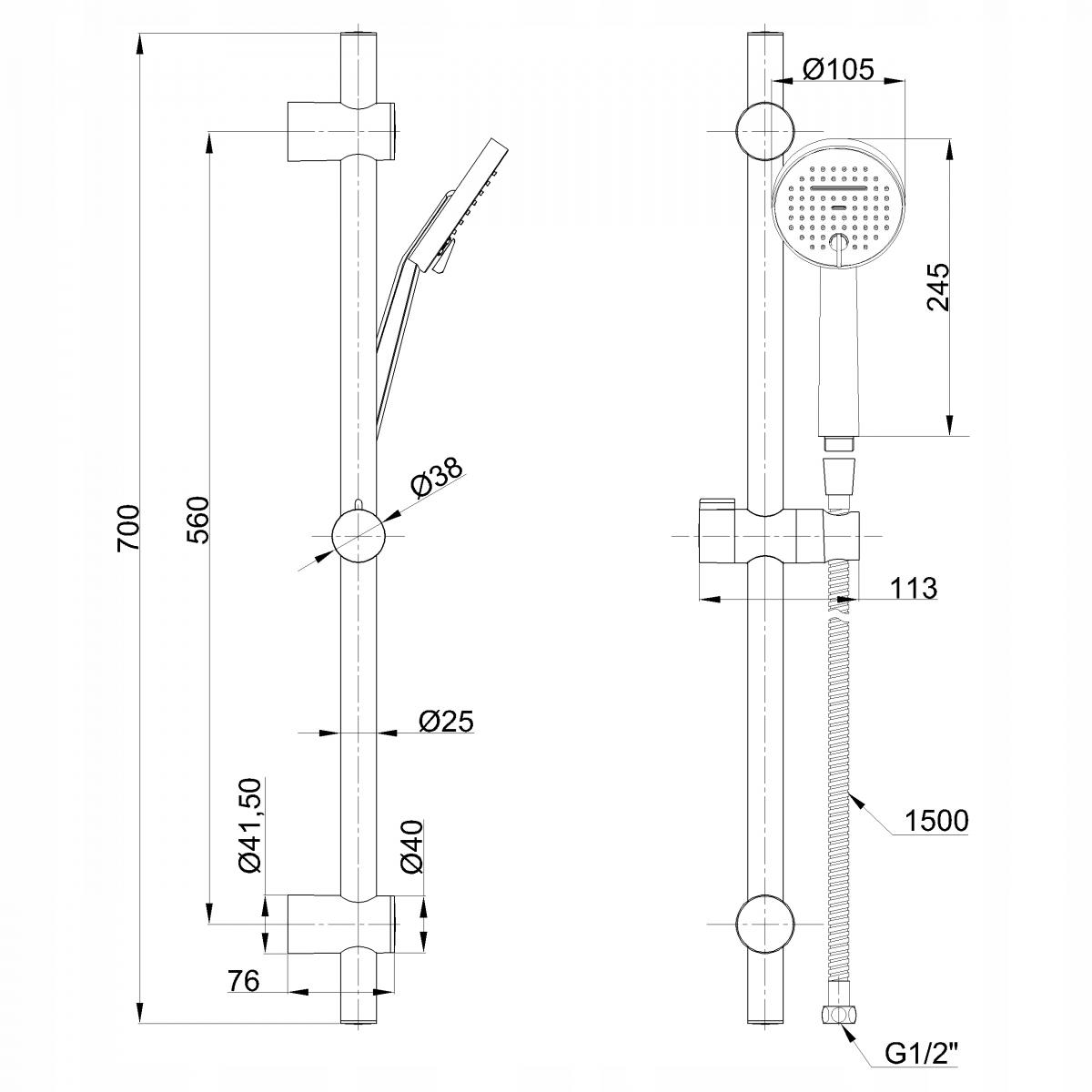 INVENA ZESTAW NATRYSKOWY NA DRĄŻKU GABRO PLUS, CHROM 2F
