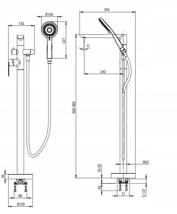 DEANTE Bateria wannowa wolnostojąca z zestawem prysznicowym Alpinia, złoty