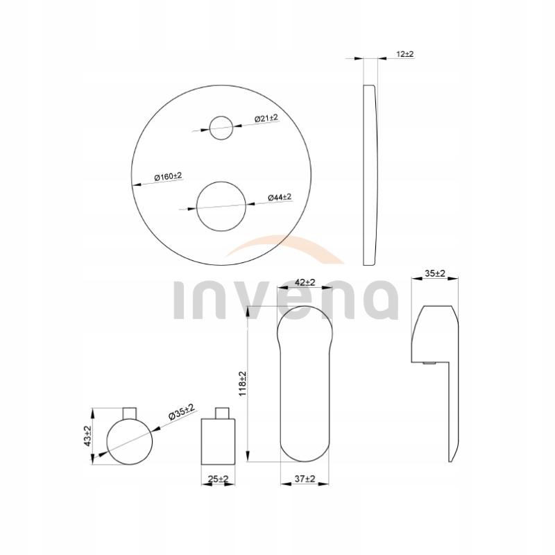Bateria natryskowa INVENA podtynkowa SIROS 2-funkcyjna 48h