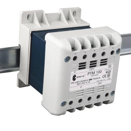 Transformator jednofazowy PTM 100 230/ 24V IP21 na szynę DIN TH-35 w obudow