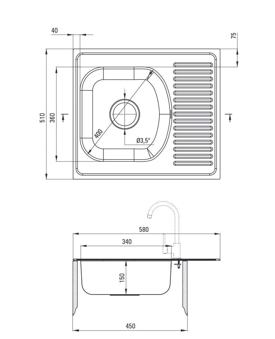 DEANTE Zlewozmywak TECHNO 1-komo. z krótkim ociekaczem SATYNA 48h