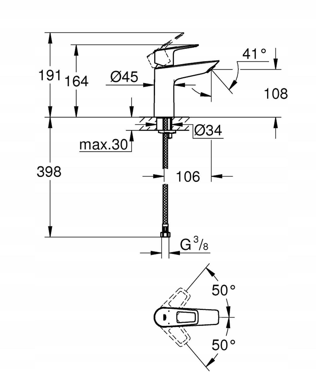 Bateria umywalkowa stojąca GROHE BauLoop 1-uchw 1-otw. mosiężna DN 15 chrom