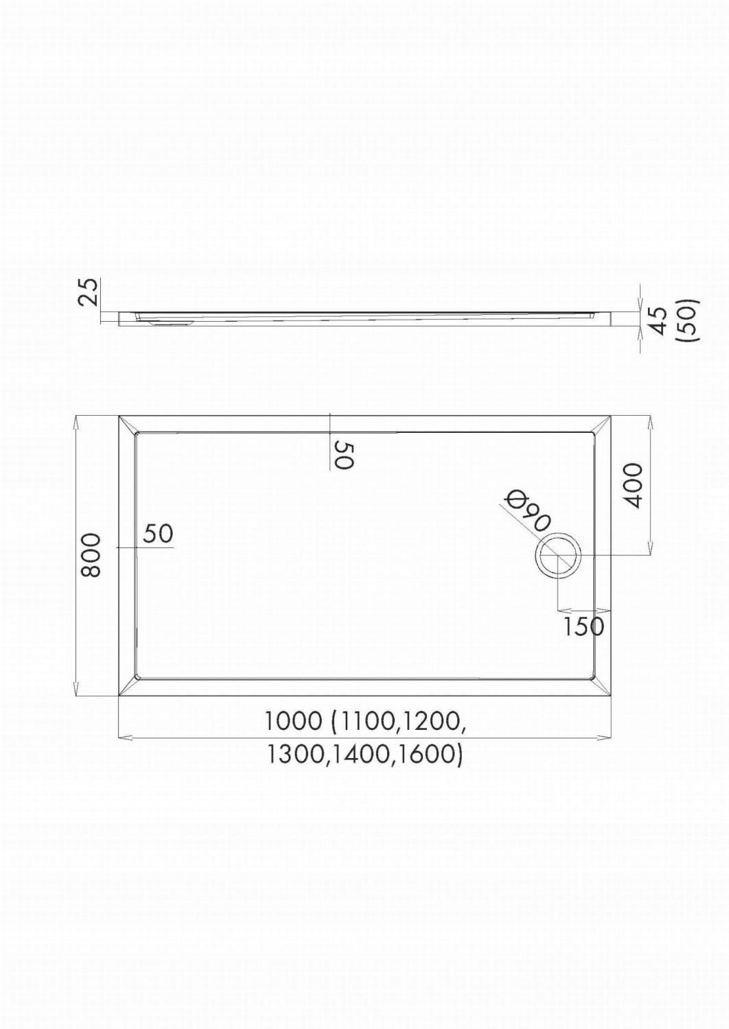 SCHEDPOL Brodzik akrylowy Caspar New Standard Plus Black Stone 80x120x4,5cm