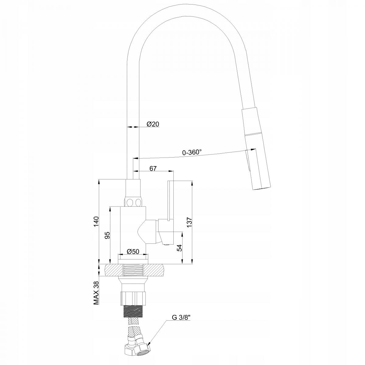 INVENA BATERIA ZLEWOZMYWAKOWA DALIS Z RUCHOMĄ 2F WYLEWKĄ, INOX / CZARNA