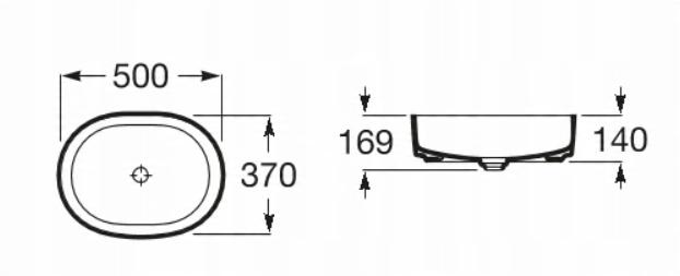 Umywalka nablatowa INSPIRA ROUND 50x37cm, b/otw., b/przel. Biały ROCA