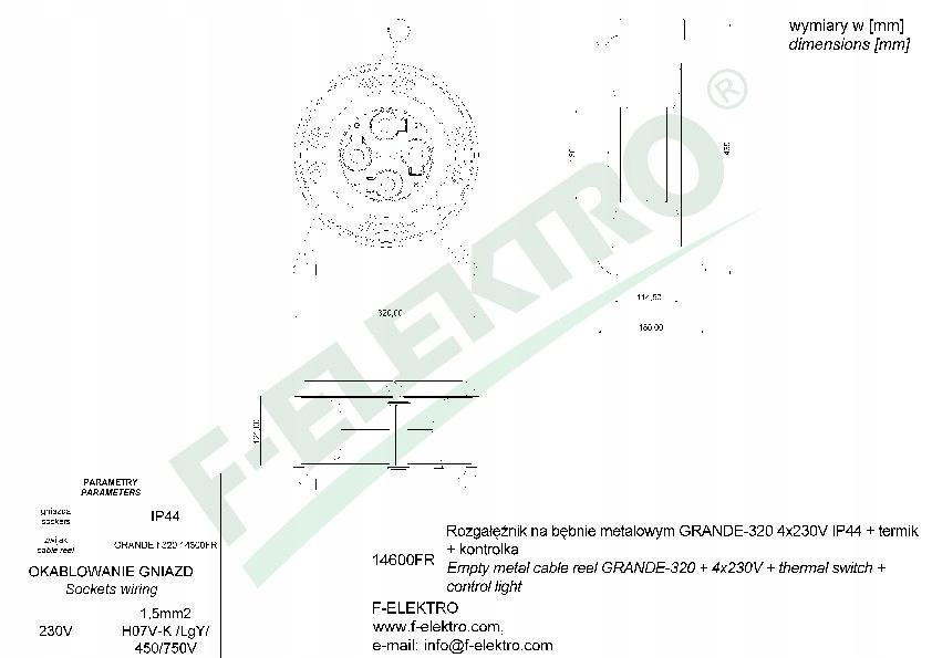 ONNLINE Rozgałęźnik na bębnie metalowym MIDI - 290 4x230V IP44 + termik