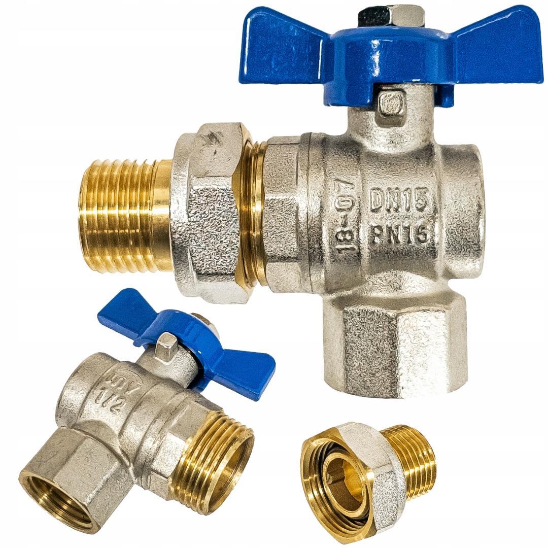 INVENA ZAWÓR KULOWY KĄTOWY ZE ŚRUBUNKIEM DN 15 Z NIEBIESKIM MOTYLKIEM PROV