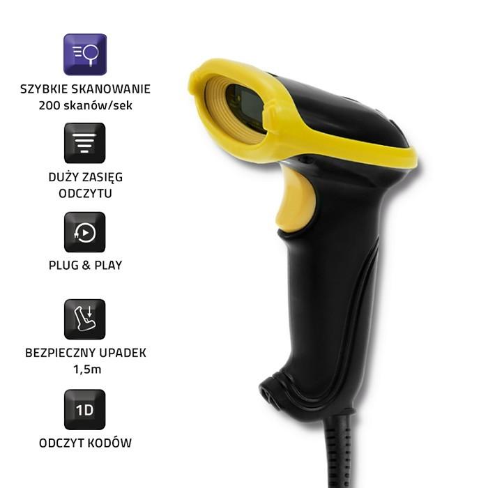 QOLTEC Laserowy czytnik kodów kreskowych 1D, USB, 50860