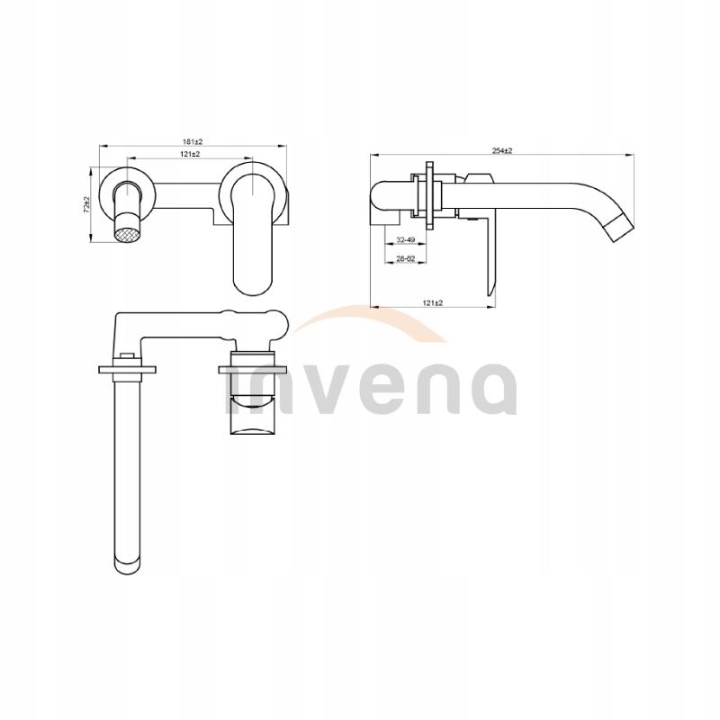 Bateria umywalkowa INVENA podtynkowa SIROS 48h