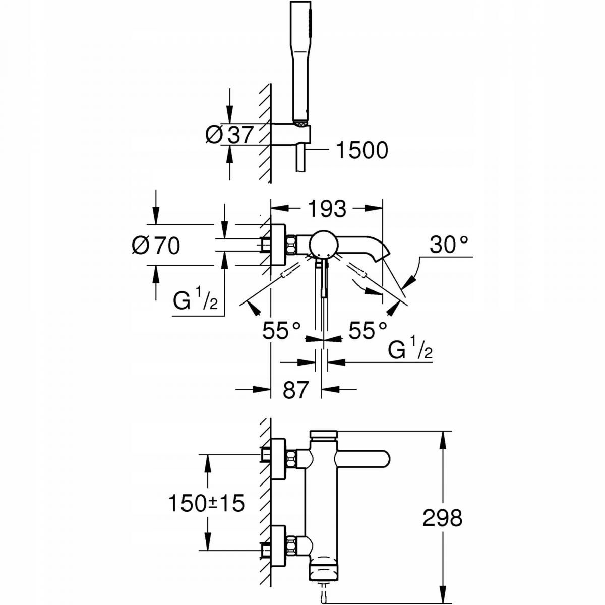 Bateria wannowa Grohe Essence New jednouchwytowa z zestawem punktowym