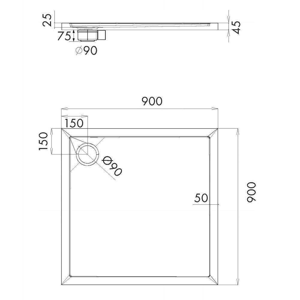 SCHEDPOL Brodzik akrylowy Caspar New Standard Plus Black Stone 90x90x4,5