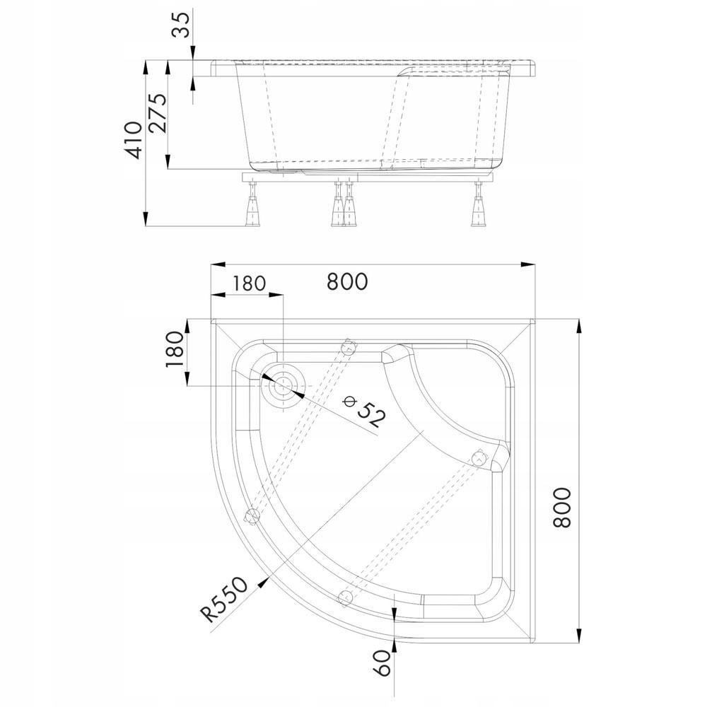 SCHEDPOL Brodzik akrylowy Doris Standard Plus 80x80x28 cm kwadratowy