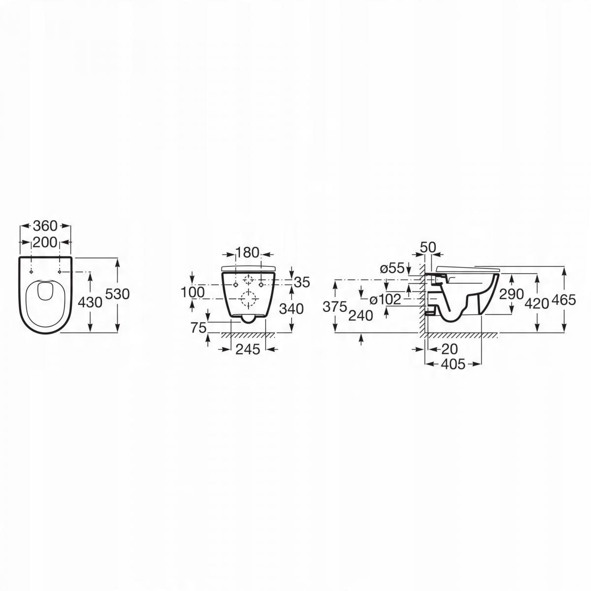 Miska WC ONA Podwieszana 53cm Rimless Biały SG ROCA[18]