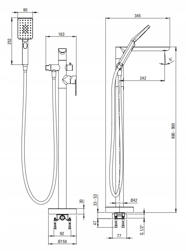 DEANTE Bateria wannowa wolnostojąca z zestawem prysznicowym Alpinia, złoty